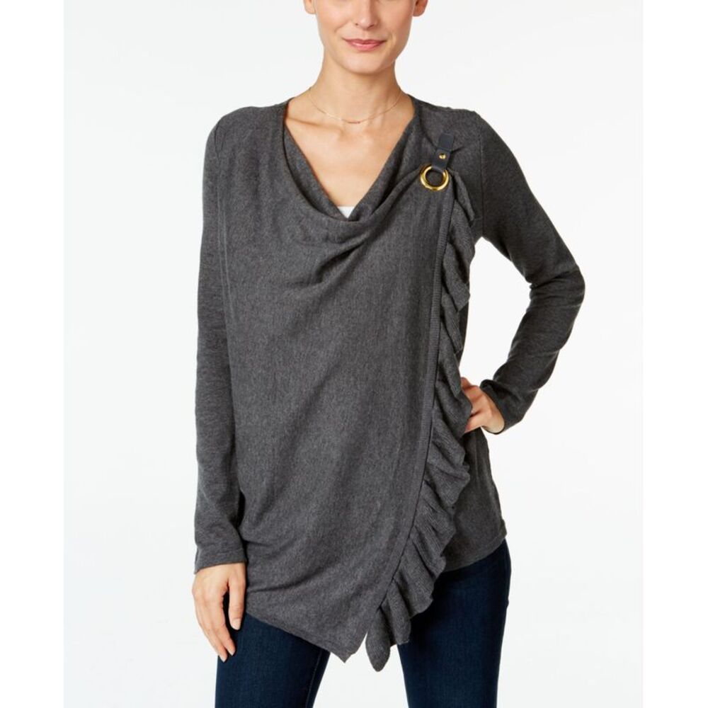 INC International Concepts Petite Ruffled Draped Sweater